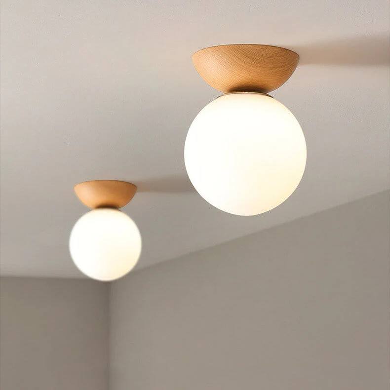 Lampe en verre à suspension ronde en bois