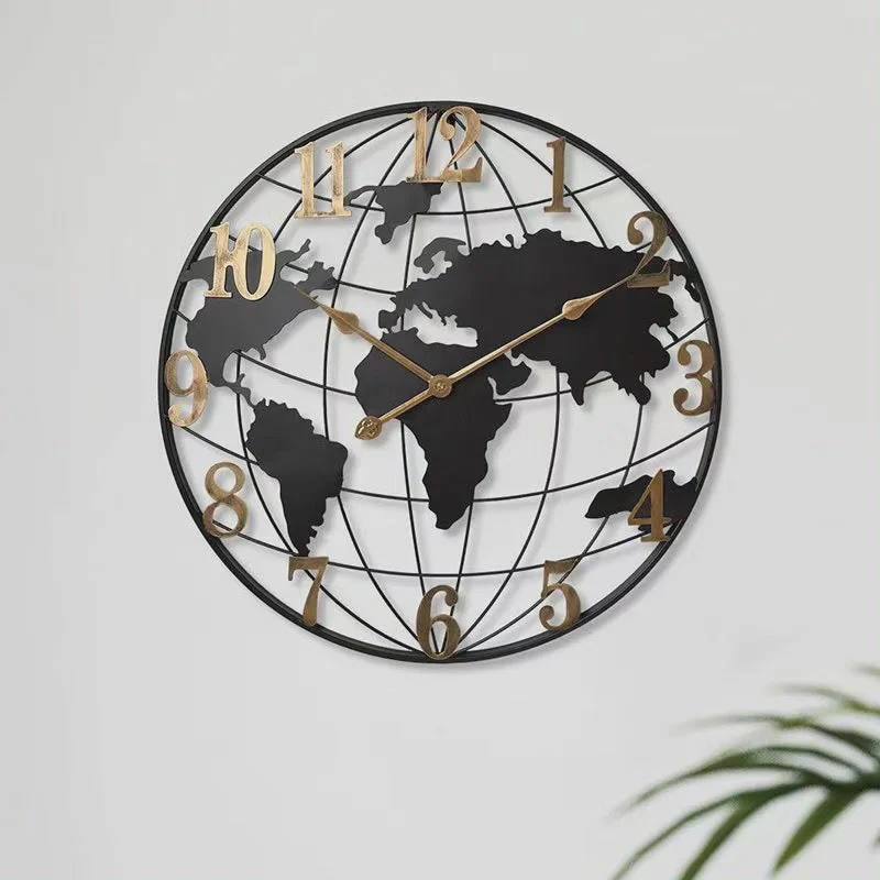 Big Vintage World Map Wall Clock 24 Inches - Ortekor
