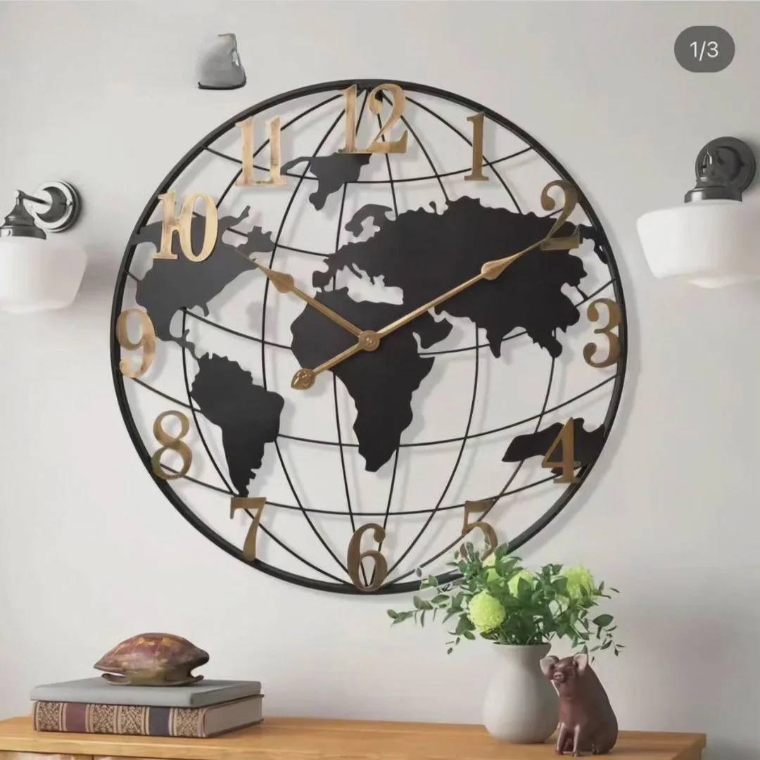 Grande Horloge Murale Mappemonde Vintage 24 Pouces