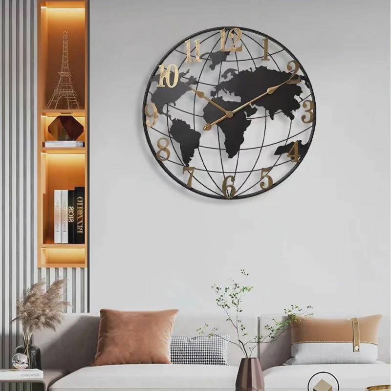 Grande Horloge Murale Mappemonde Vintage 24 Pouces
