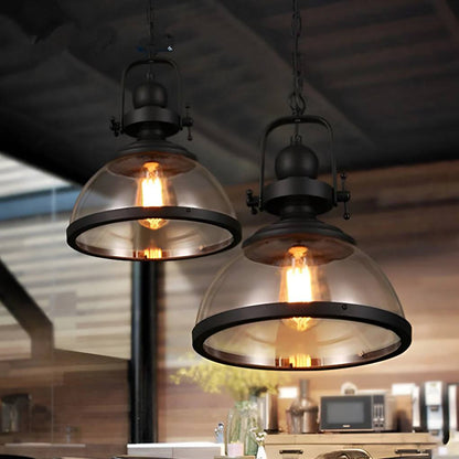 Plafonnier suspendu rond en verre, suspension vintage en métal