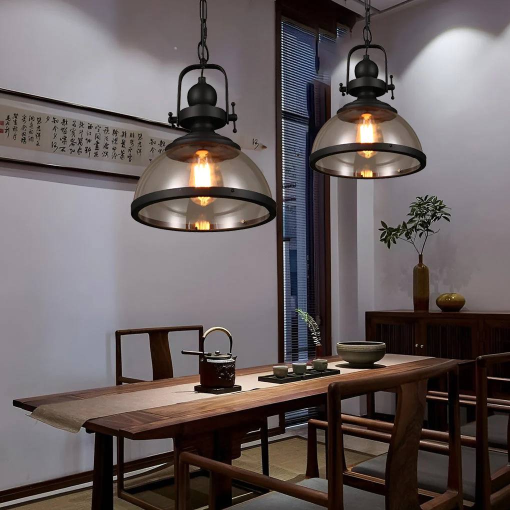 Plafonnier suspendu rond en verre, suspension vintage en métal