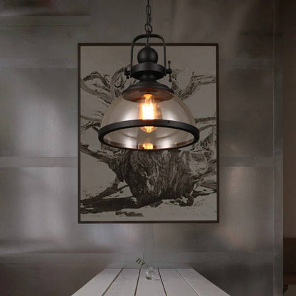 Plafonnier suspendu rond en verre, suspension vintage en métal