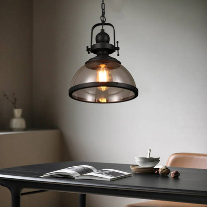 Plafonnier suspendu rond en verre, suspension vintage en métal