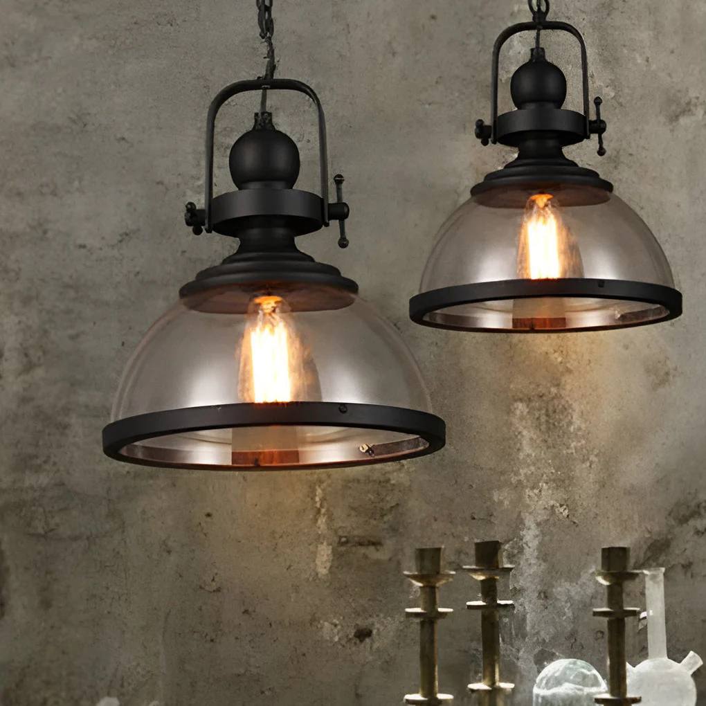 Round Glass Drop Ceiling Light, Vintage Metal Pendant Lamp - Ortekor