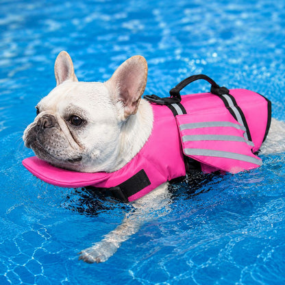 Ortekor French Bulldog Pool & Beach Reflective Angel-Wing Dog Life Jacket - Chin Float Support for Flat-Faced Dogs