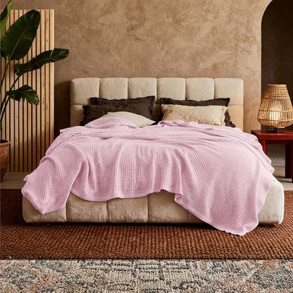 100% Cotton Waffle Weave Throw Blanket Queen King Breathable Lightweight Bed Cover for All Seasons Couch Sofa Bedroom Layering Textured