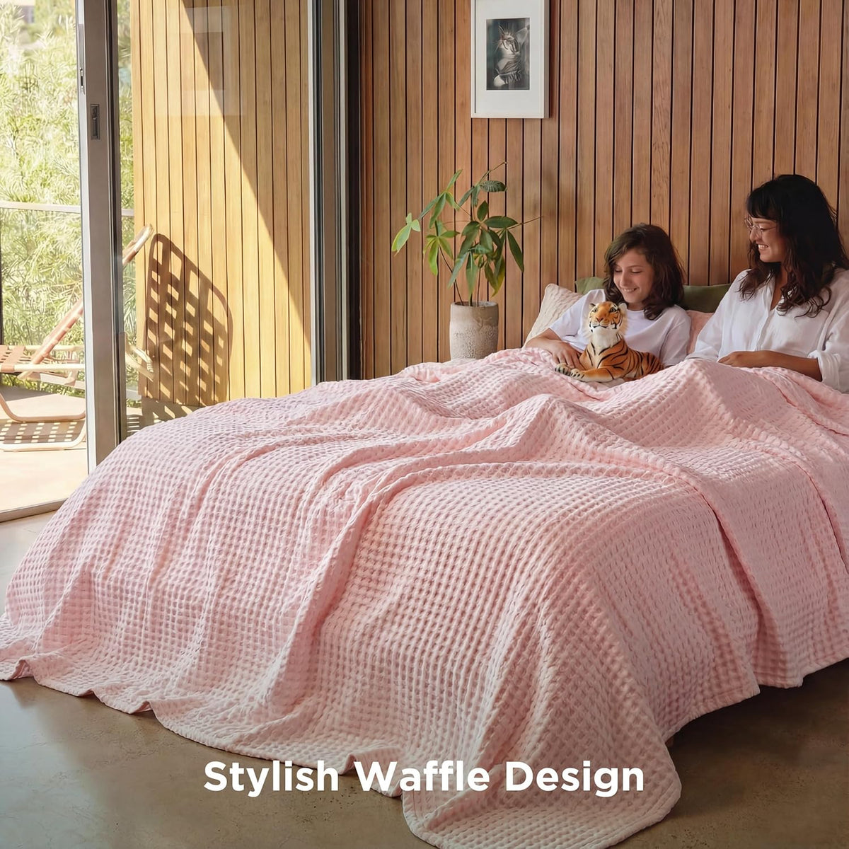 Cozy Haven | Couverture Queen légère en coton et bambou à tissage gaufré rafraîchissant | Jeté d'été doux pour ceux qui ont chaud la nuit