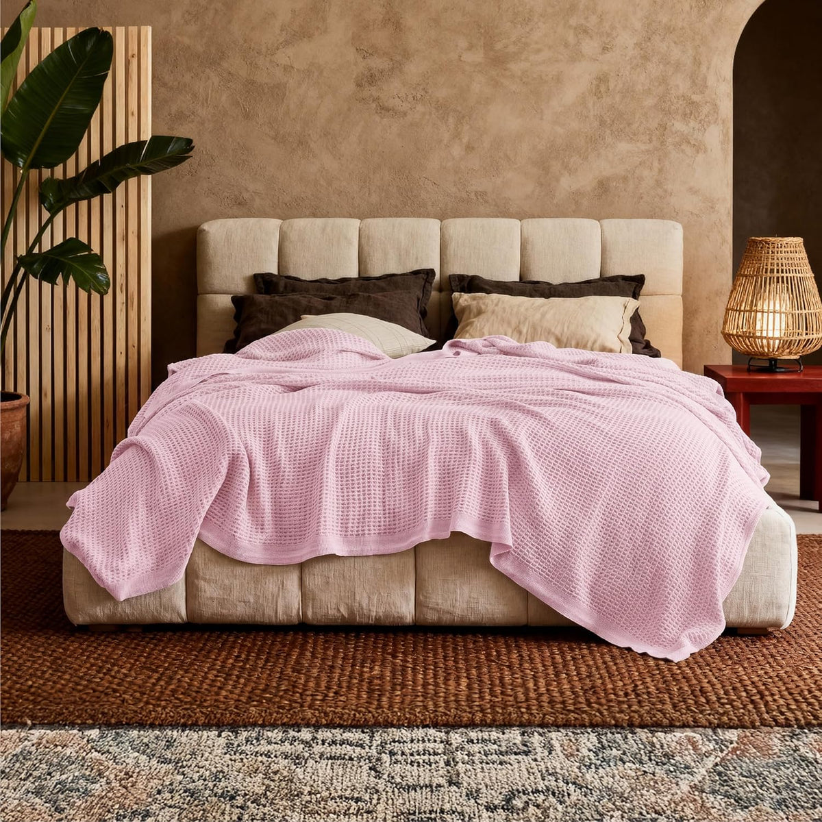 Couverture jeté en coton pour lit, couverture gaufrée format grand lit pour toutes les saisons, couverture en coton douce et respirante pour canapé