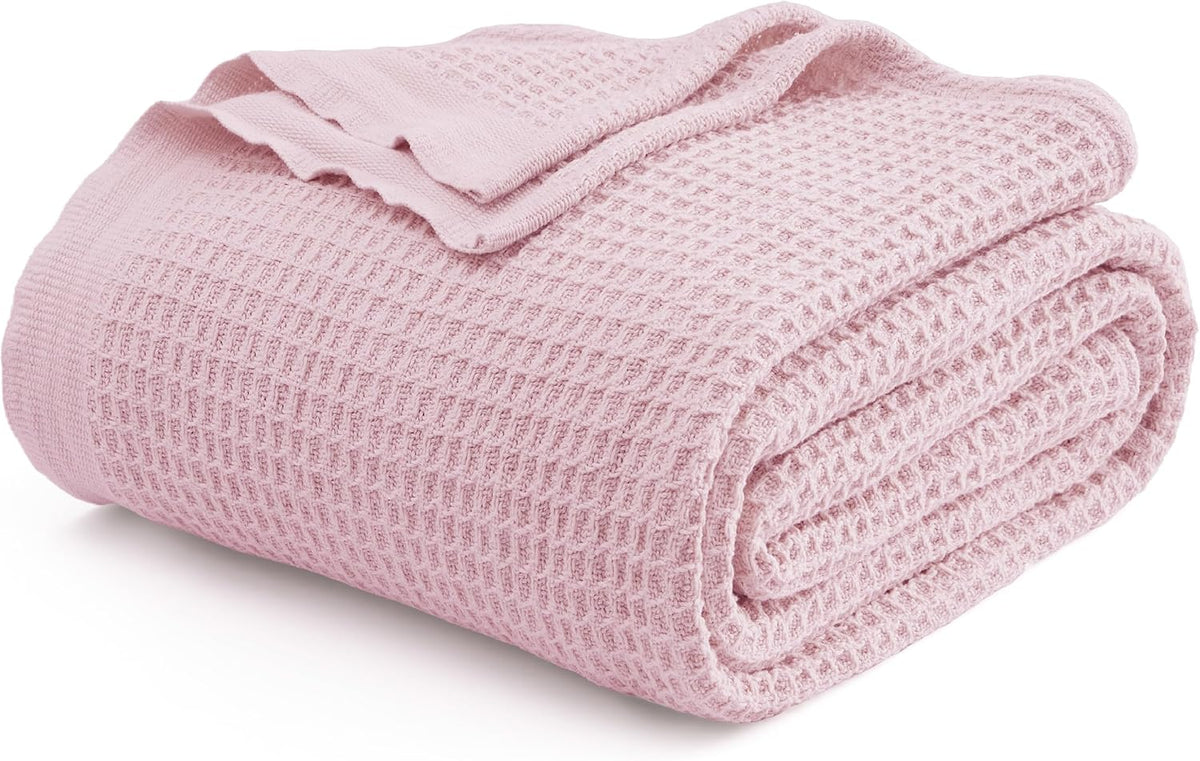 Pure Cotton Thermal Blanket – Queen 90×90 in – Textured Weave Layer for All Seasons – Lightweight & Breathable Throw for Bed or Sofa