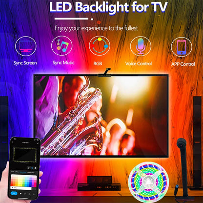 Smart RGBIC LED Bias Lighting for 55-75 inch TVs with Camera-Driven Color Matching and Bluetooth App Control