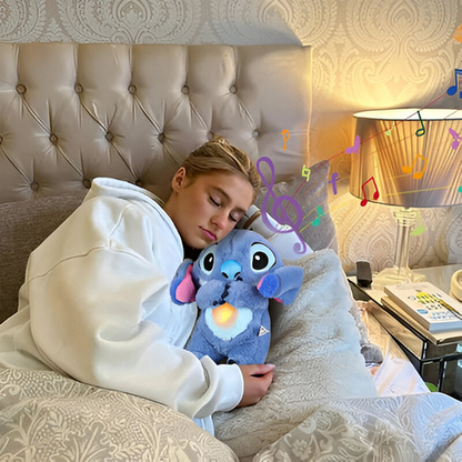 Peluche avec mouvement de respiration, jouet en peluche doux avec veilleuse et berceuse, jouet sensoriel pour enfants et adultes