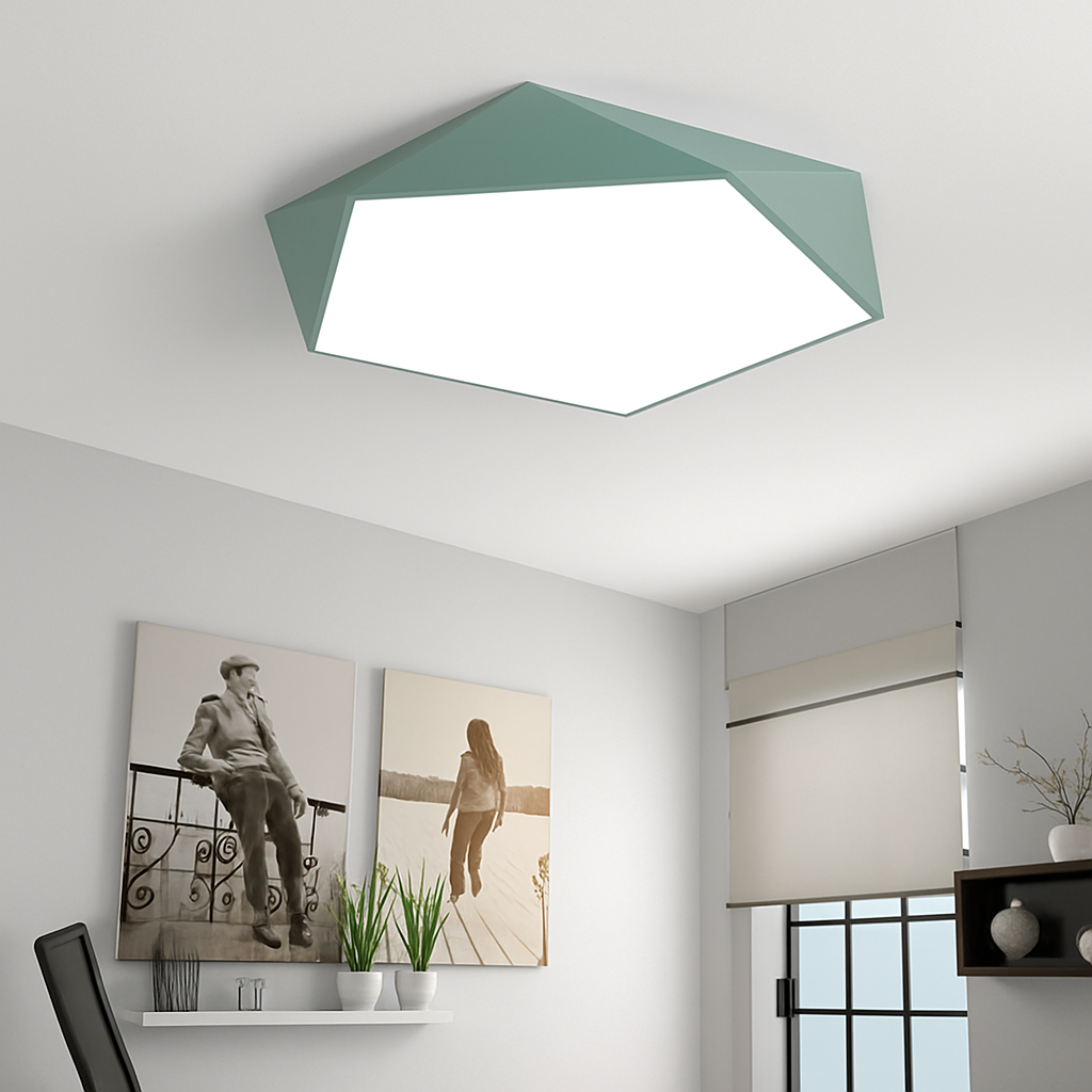 Angular Metal Ceiling Light Fixture with LED Bulbs Included – Surface Mount, Dimmable Remote Control for Bedroom, Dining Room, Hallway