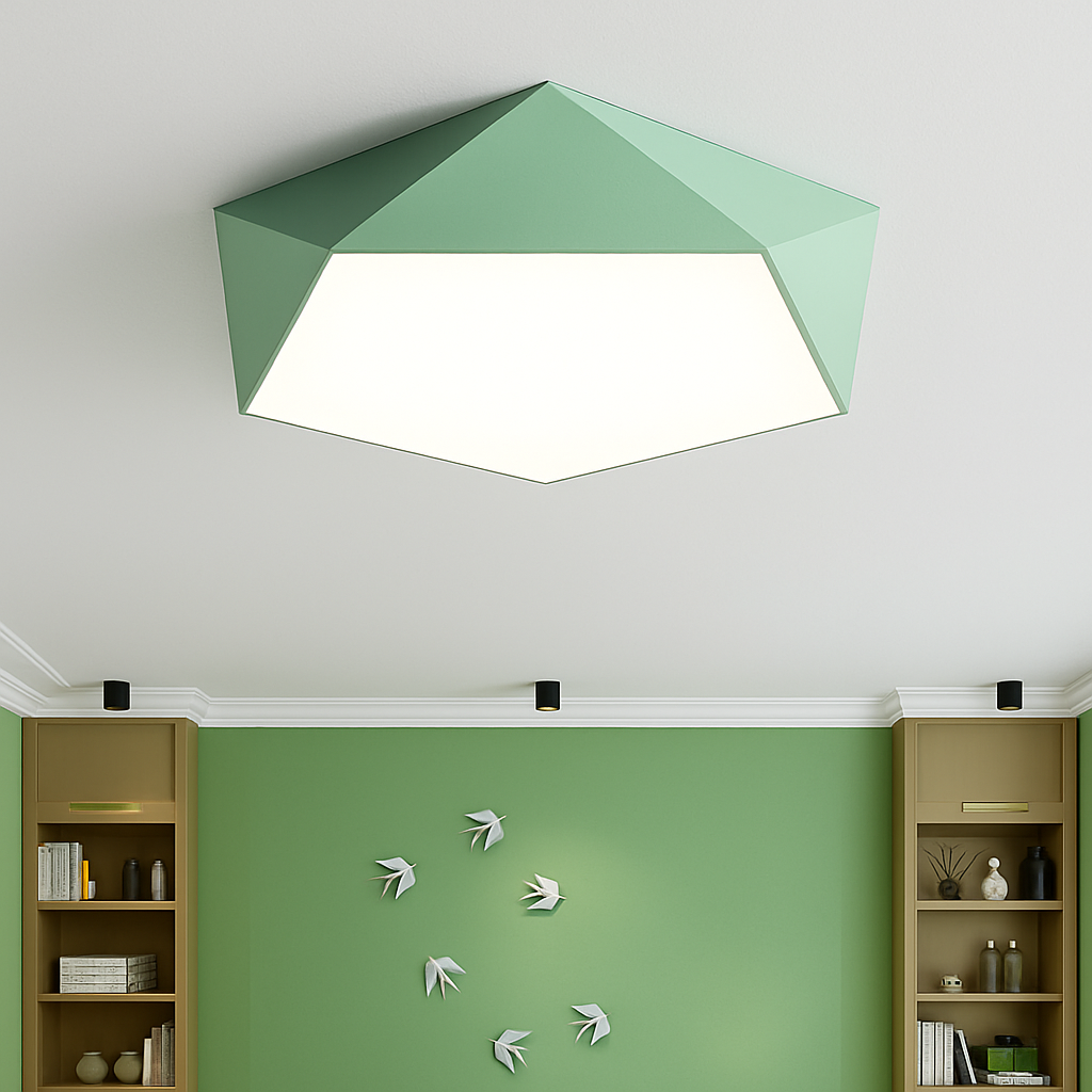 Angular Metal Ceiling Light Fixture with LED Bulbs Included – Surface Mount, Dimmable Remote Control for Bedroom, Dining Room, Hallway