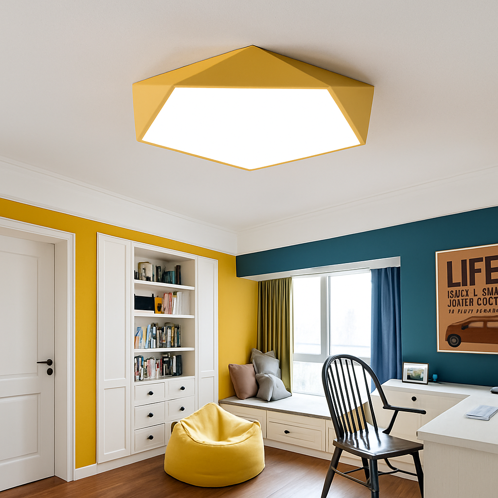 Angular Metal Ceiling Light Fixture with LED Bulbs Included – Surface Mount, Dimmable Remote Control for Bedroom, Dining Room, Hallway