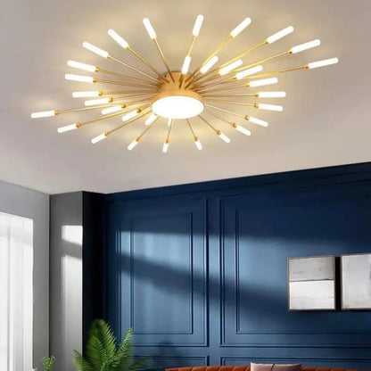 50W LED Radial Ceiling Light 50 in Diameter Gold Aluminum Multi-Arm Fixture for Large Living Rooms Open Layouts Dining Areas