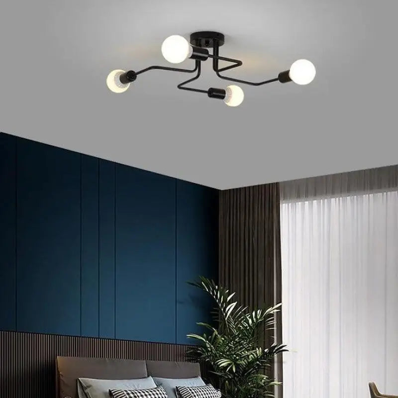 8-Light Semi Flush Mount Ceiling Fixture Black Aluminum 47 in Modern Linear Overhead Lighting for Dining Room Kitchen Living Space