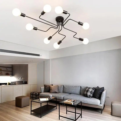 8-Light Semi Flush Mount Ceiling Fixture Black Aluminum 47 in Modern Linear Overhead Lighting for Dining Room Kitchen Living Space