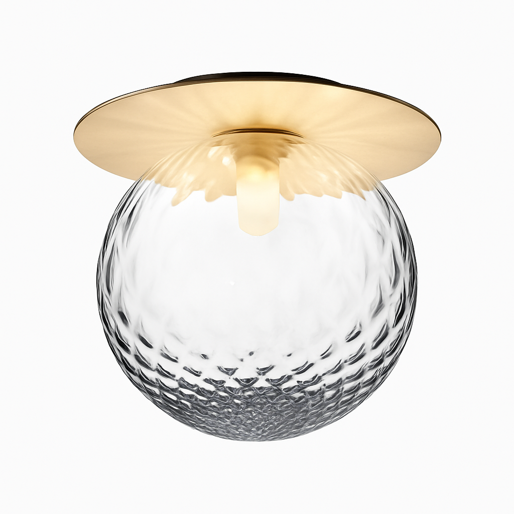 Round Gold Ceiling Light with Glass Globe – LED Flush Mount Fixture for Bedroom & Living Room