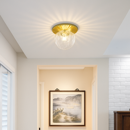 Round Gold Ceiling Light with Glass Globe – LED Flush Mount Fixture for Bedroom & Living Room