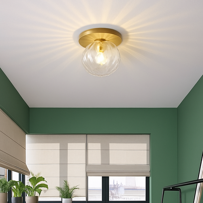 Round Gold Ceiling Light with Glass Globe – LED Flush Mount Fixture for Bedroom & Living Room