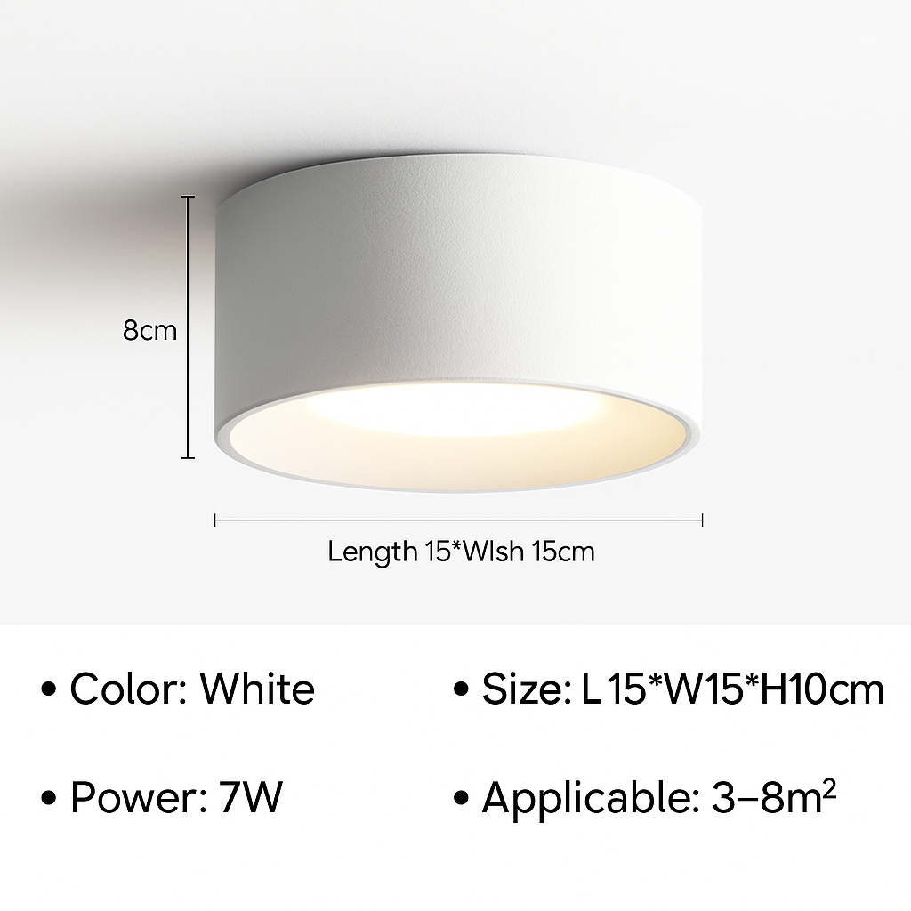Cylinder Downlight Spotlight LED Surface Mount Ceiling Fixture for Kitchen, Hallway, Bedroom, Modern Minimalist Indoor Accent Lighting