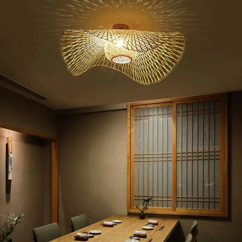 Handwoven Natural Fiber Flush Mount Light 18 Inch Round Beige Dome Shade for Bedroom Living Room Hallway | E27 Socket Warm White Included