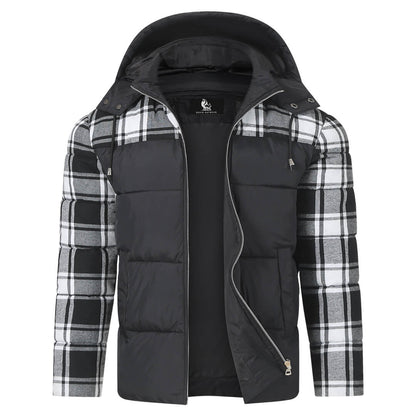 Checkered Insulated Puffer Coat – Lightweight Winter Jacket for Men – Water-Resistant Polyester Outerwear