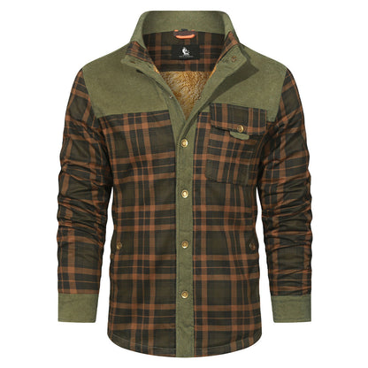 Checkered Overshirt for Men – Button-Front Cotton Blend Shacket in Forest Green – Casual Layering Piece for Fall & Winter