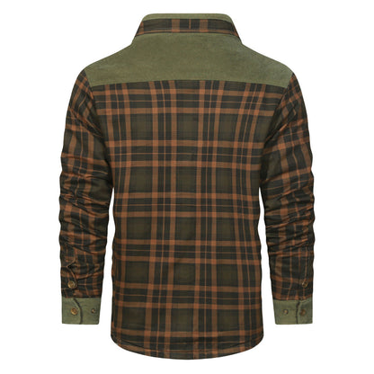 Checkered Overshirt for Men – Button-Front Cotton Blend Shacket in Forest Green – Casual Layering Piece for Fall & Winter