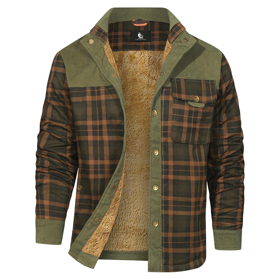 Checkered Overshirt for Men – Button-Front Cotton Blend Shacket in Forest Green – Casual Layering Piece for Fall & Winter