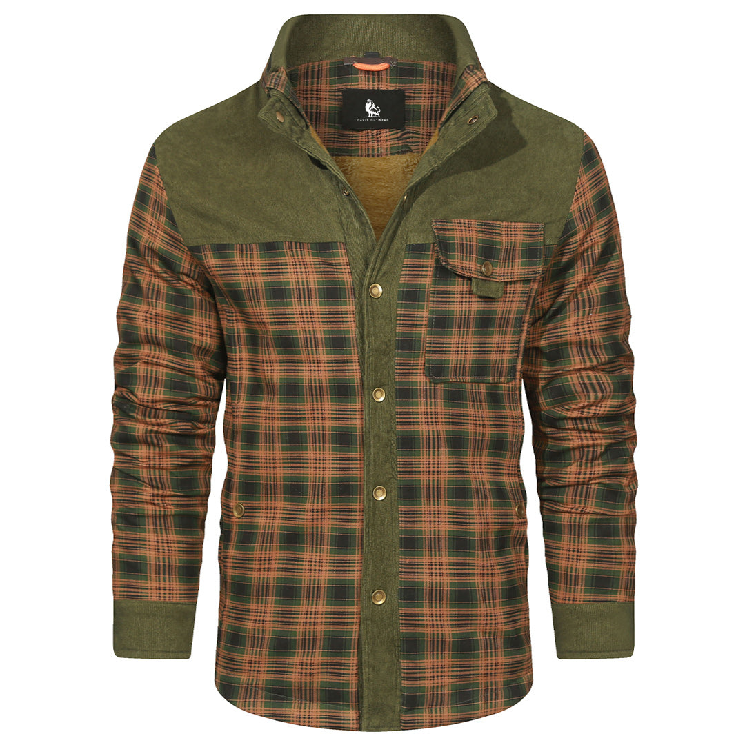 Checkered Flannel Overshirt for Men – Heavyweight Cotton Blend Button-Up Shacket with Chest Pockets – Perfect Layer for Fall, Winter