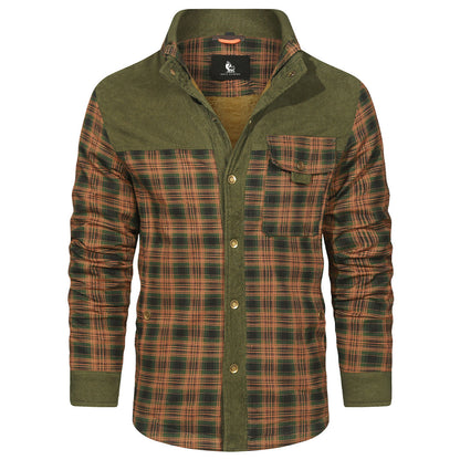 Checkered Flannel Overshirt for Men – Heavyweight Cotton Blend Button-Up Shacket with Chest Pockets – Perfect Layer for Fall, Winter