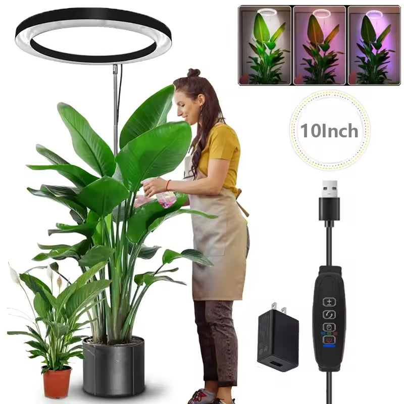 Adjustable Full Spectrum LED Grow Light Stand with Timer & Dimmer – 3 Modes, 10 Brightness Levels, Telescoping 8-65 in Height for Indoor