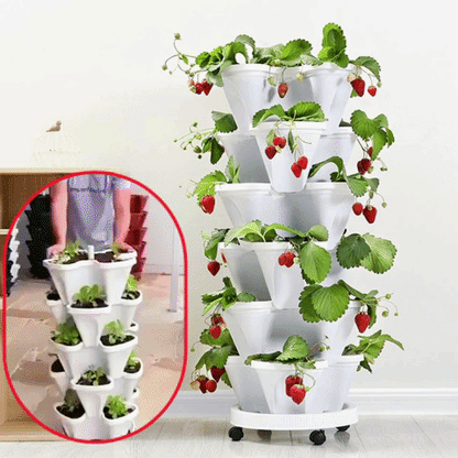 Vertical Stacking Planter Pots Tower for Herbs Strawberries Flowers Self-Watering Space-Saving Garden Container for Balcony Patio Indoor