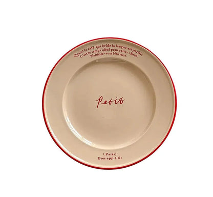 Ceramic Dessert Plate 8 Inch Round Pastel Serving Dish with Script Detail for Kitchen Table Breakfast Pastry Appetizer Snack