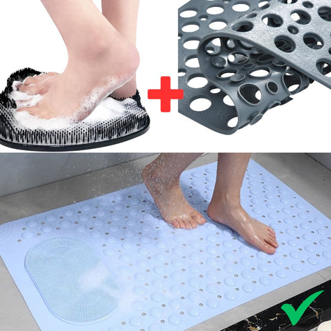 SafeGrip | Tapis de douche antidérapant avec brosse pour pieds intégrée | Hygiène renforcée pour des douches sûres et propres