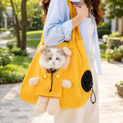 Ortekor Plush Bear Cat Carrier Tote Bag – Dual Head-Out Shoulder Carrier for Walks, Errands & Keeping Your Cat Close