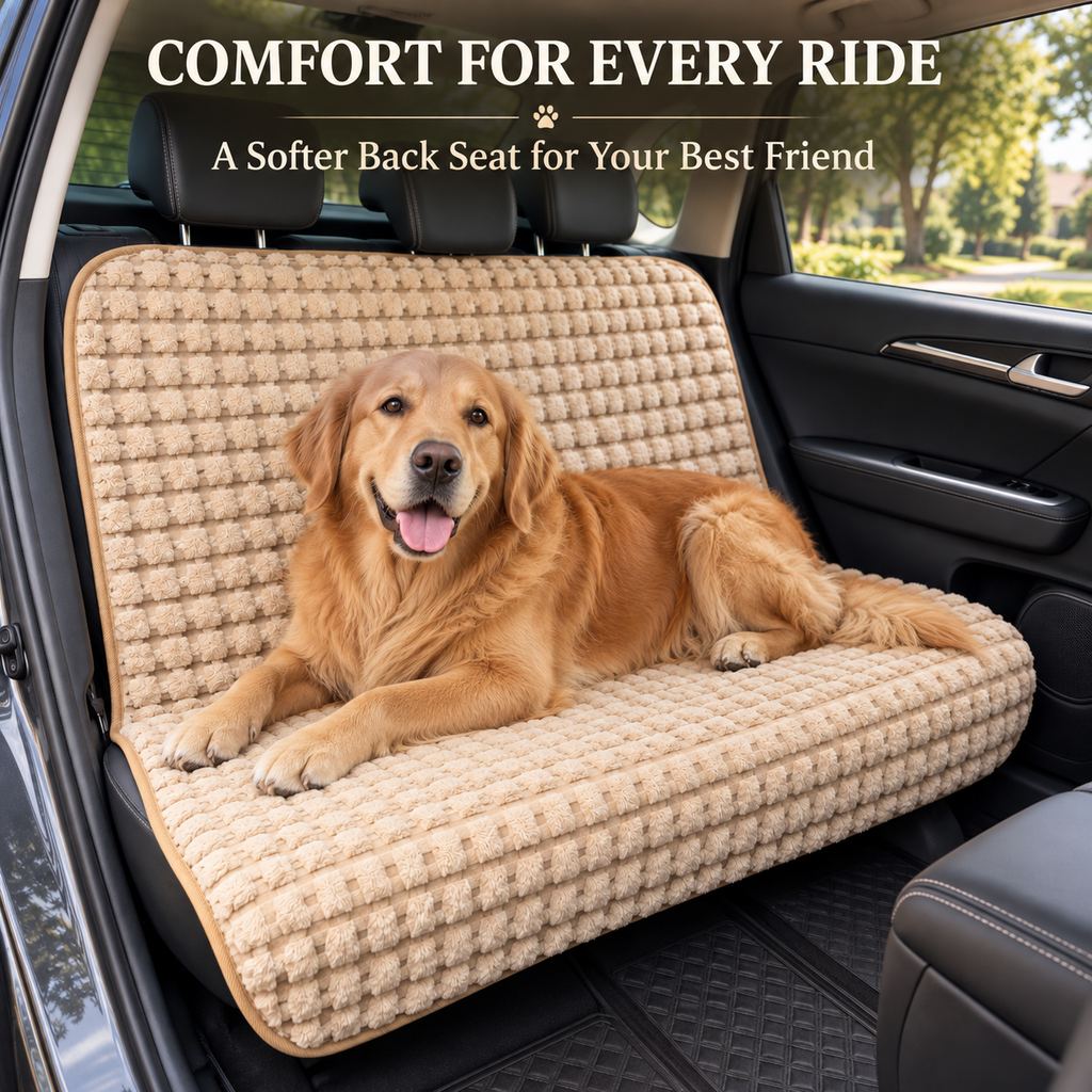 Ortekor Plush Dog Car Seat Cover for Back Seat - Cozy Bench Seat Protector for Pet Hair, Dirt & Everyday Scratches