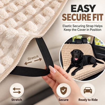 Ortekor Plush Dog Car Seat Cover for Back Seat - Cozy Bench Seat Protector for Pet Hair, Dirt & Everyday Scratches
