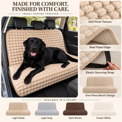 Ortekor Plush Dog Car Seat Cover for Back Seat - Cozy Bench Seat Protector for Pet Hair, Dirt & Everyday Scratches