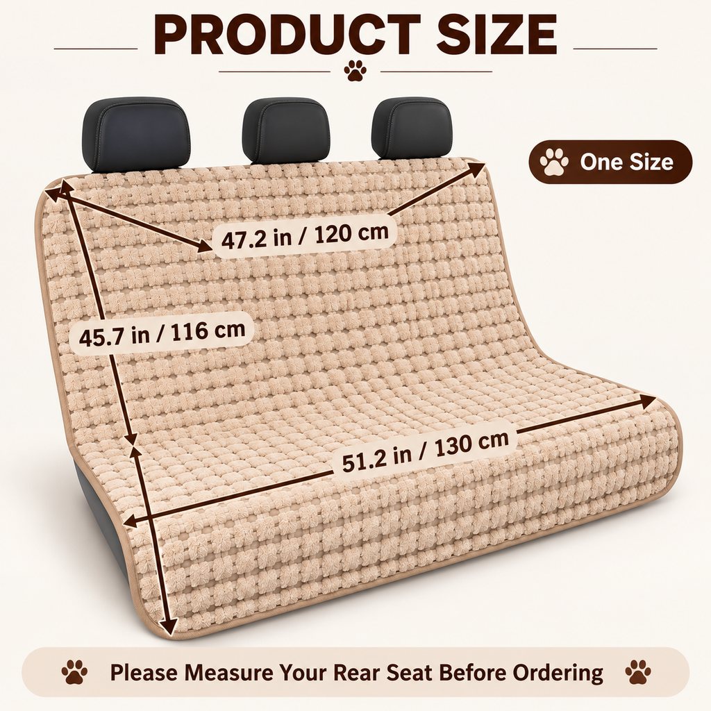 Ortekor Plush Dog Car Seat Cover for Back Seat - Cozy Bench Seat Protector for Pet Hair, Dirt & Everyday Scratches