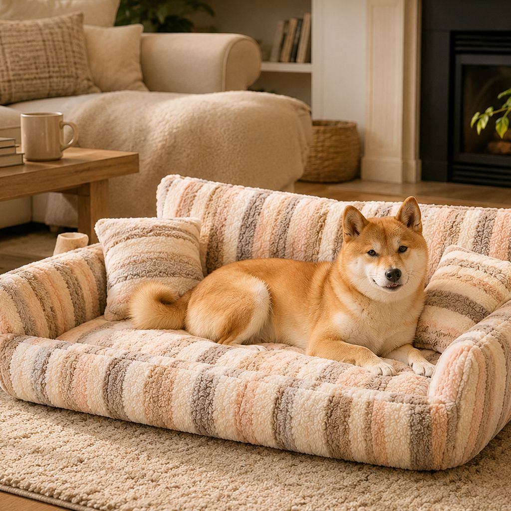 Ortekor Cozy Plush Dog Sofa Bed for Living Rooms - Soft Bolstered Support for Everyday Naps