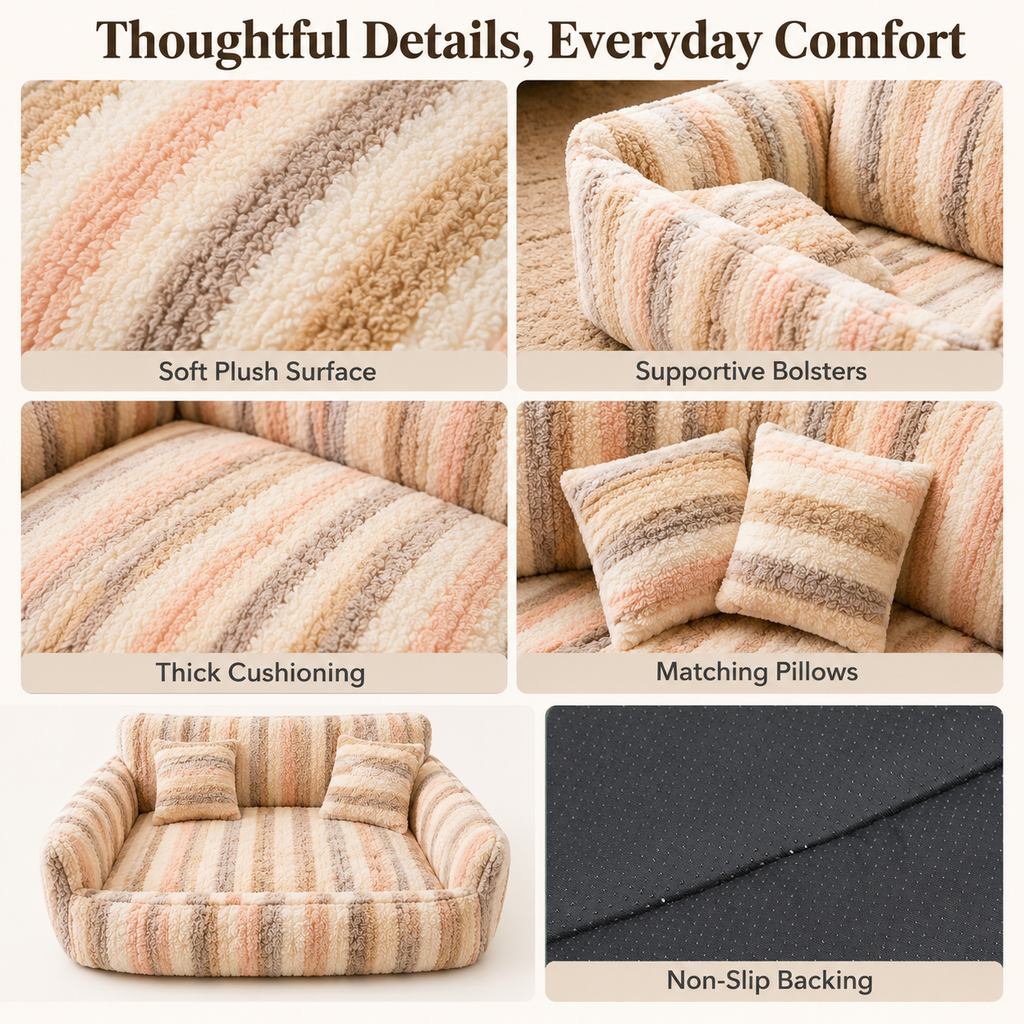 Ortekor Cozy Plush Dog Sofa Bed for Living Rooms - Soft Bolstered Support for Everyday Naps