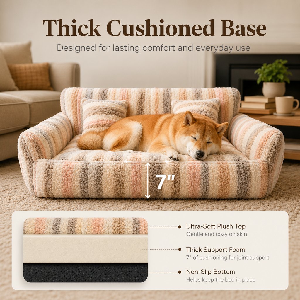 Ortekor Cozy Plush Dog Sofa Bed for Living Rooms - Soft Bolstered Support for Everyday Naps