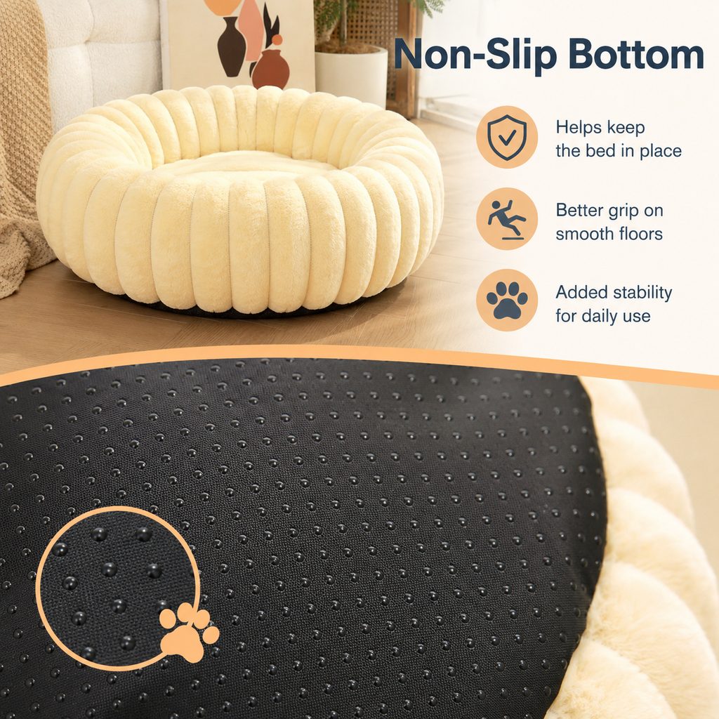 Ortekor Plush Donut Dog & Cat Bed with Raised Rim - Cozy Ribbed Lounger for Naps & Everyday Rest