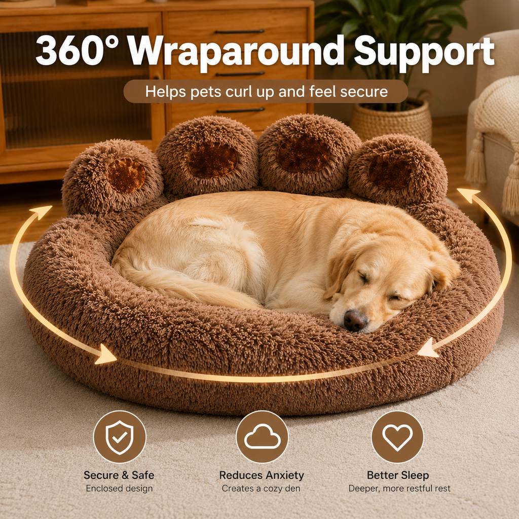 Ortekor Plush Paw-Shaped Dog Bed for Indoor Sleeping - Raised Bolster Support for Cold Hard Floors