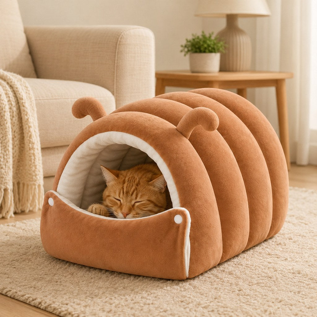 Ortekor Plush Semi-Enclosed Cat Cave Bed for Indoor Cats – Cozy Hideaway with Adjustable Snap Front, Caterpillar & Classic Styles