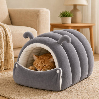 Ortekor Plush Semi-Enclosed Cat Cave Bed for Indoor Cats – Cozy Hideaway with Adjustable Snap Front, Caterpillar & Classic Styles