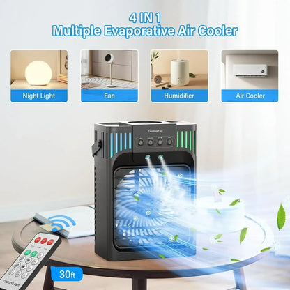 Compact Air Cooler | Evaporative Cooling Fan with Remote Control | 3-Speed Airflow for Personal Comfort